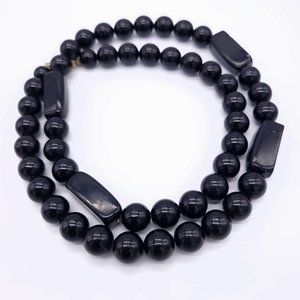 70s Black Ceramic Geometric Beads